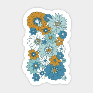 Retro Daisies - Blue + Gold Sticker